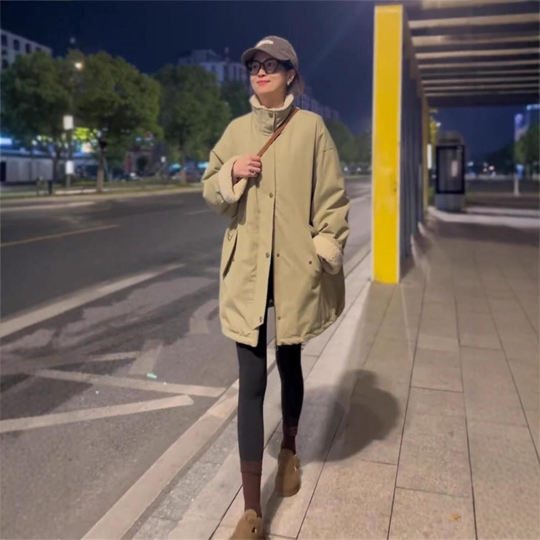 

Stand-up collar velvet thickened lamb wool cotton clothes women s 2025 autumn and winter casual small pie overcome coat XL хакі