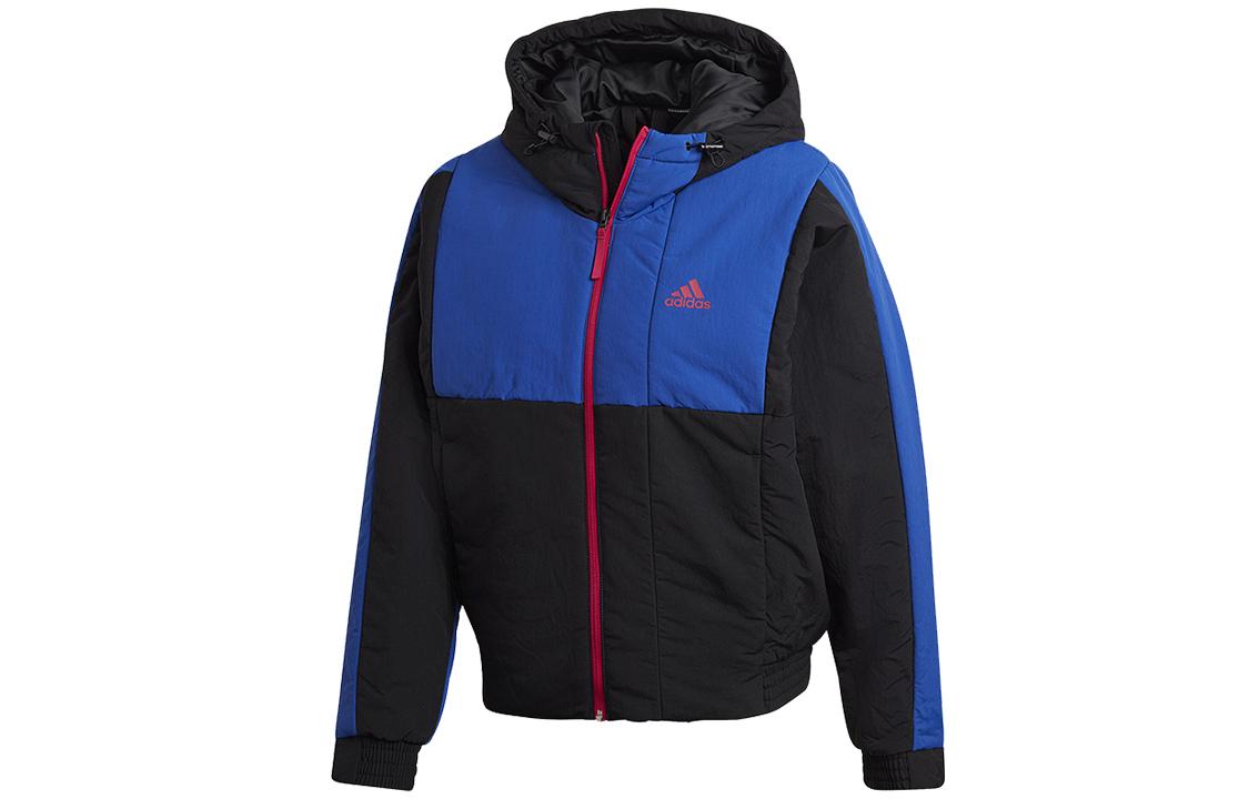 Adidas Puffer Jackets Women s Black Blue Multicolor Hooded Thickened Patchwork Puffer Jacket FT2555 M