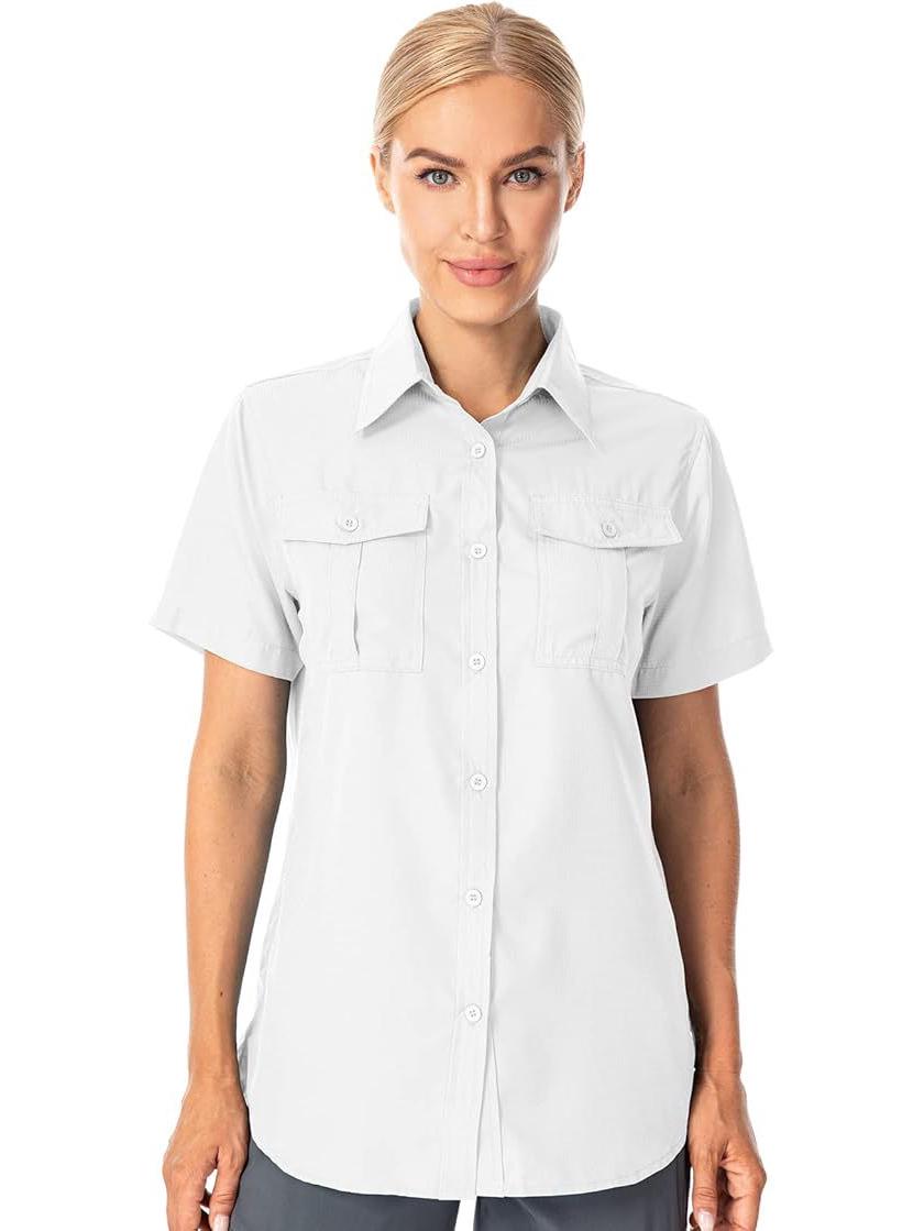 

Women s 2026 Quick-Dry Short-Sleeve Shirt - Solid Color, Lapel Pocket, Breathable, Casual Outdoor European & American Summer Style Small білий