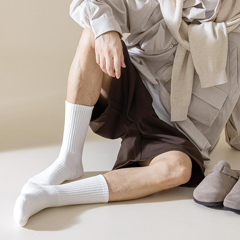 Men's Autumn and Winter Long Soft Cotton Socks, Solid Color Business Series Men's Socks, Sweat-absorbing and Breathable Mid-calf Sports Socks