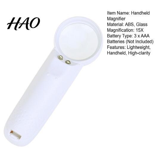 Handheld Magnifying Glass 1 Set Professional High-clarity 15X Magnifier Lens with 2 LED Light Illuminated Portable Mini Loupe Pocket Tool Reading