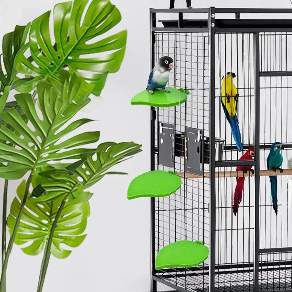 Parrot Stand Toy Bird Leaf Shape Stand Tray Cage Perch Leaf Shaped Interactive Play Gym Toy Tray Bird Cage Accessories