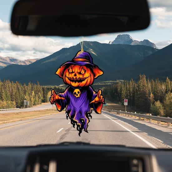 

Automobile Pendant Lightweight Acrylic Rearview Mirror Decoration 2D Pumpkin Design Safety Anti-Blocking D