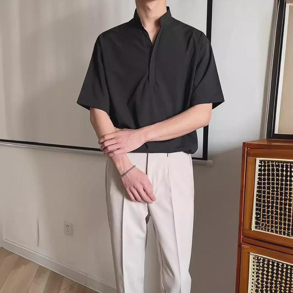 Men's Light Style Stand Collar Short-Sleeve Polo Shirt - Handsome Summer Ice Silk Casual T-Shirt