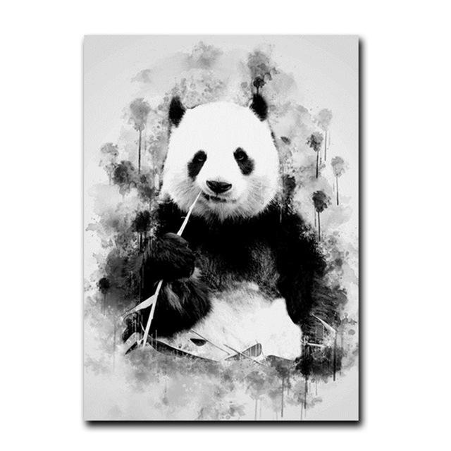 Panda drăguț din desene animate care mănâncă bambus Picturi pe pânză Poze de artă de perete Postere și imprimeuri pentru living Copii Dormitor Decorare pentru casă Fără cadru