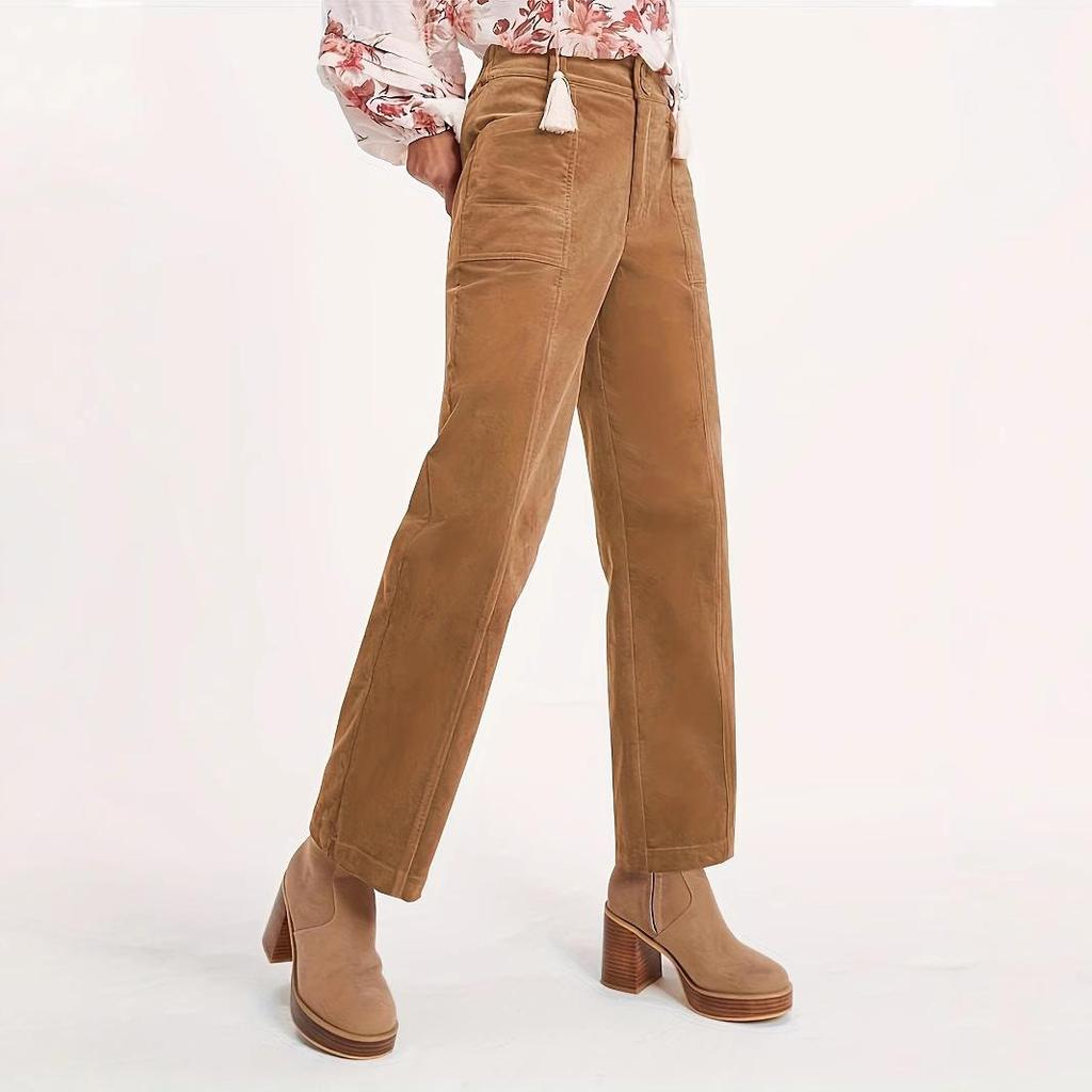 Women's Spring/Summer Corduroy Straight-Leg Pants - Fashionable Solid Color Versatile Design