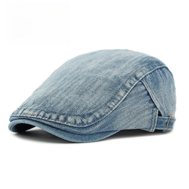 Unisex Retro Washed Denim Flat Cap Spring Summer Breathable Ivy Cabbie Hat Vintage Beret Casual Peaked Cap