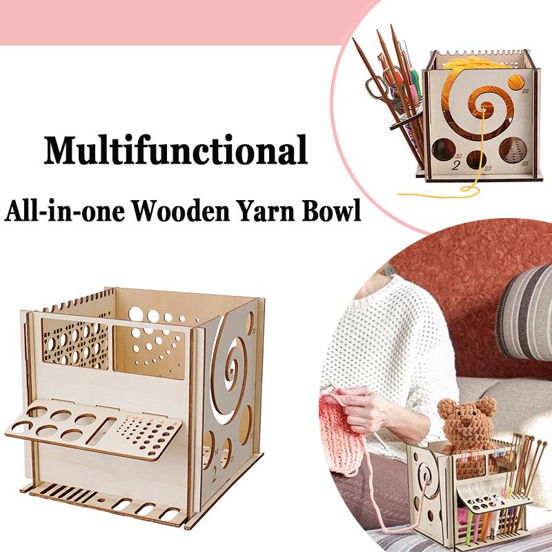 Multifunctional DIY All-in-one Wooden Yarn Bowl Arn Storage Organizer Knitting Bowl for Knitting Thread Organizer Yarn Winder