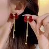 Silver Needle Red Bow Flower Earrings - Light Luxury Christmas & Holiday Studs, Autumn Winter Jewelry