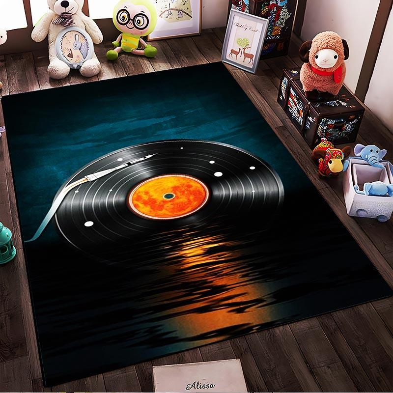 "Retro Vinyl Record Style Carpet with Fiery Center and Dark Accents" Suitable for use as an anti-slip for living room bedroom sofas