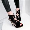 Zipper Sandals Heels11.5CM Women's High Heel Shoe Summer Trend Black Red Sexy Peep Toe Boots Fashion Stilettos Girls High Heels