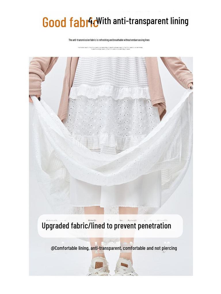 2024 Frühling Damen High-Waist Weiß A-Linien Kuchenrock mit floralem Spitzendesign