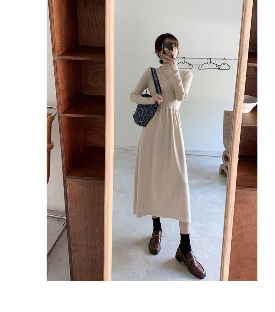 Women's Long French Knitted Dress - Autumn/Winter, Elegant Royal Style, Perfect Layer with Coat