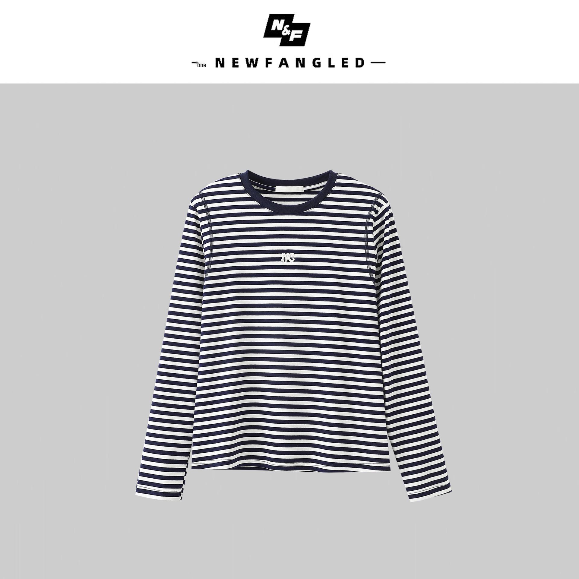 

Женский полосатый трикотажный топ с длинным рукавом - Приталенный осенний с круглым вырезом повседневный трикотаж Small