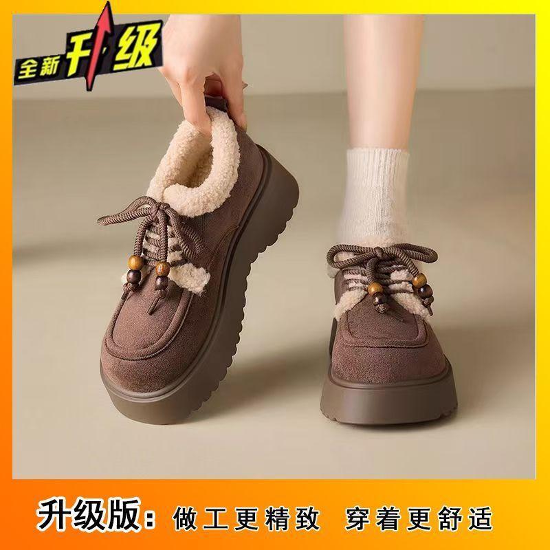 

2025 autumn and winter new velvet warm lace-up beaded cotton shoes for women s casual versatile non-slip Birken cotton shoes for women 40