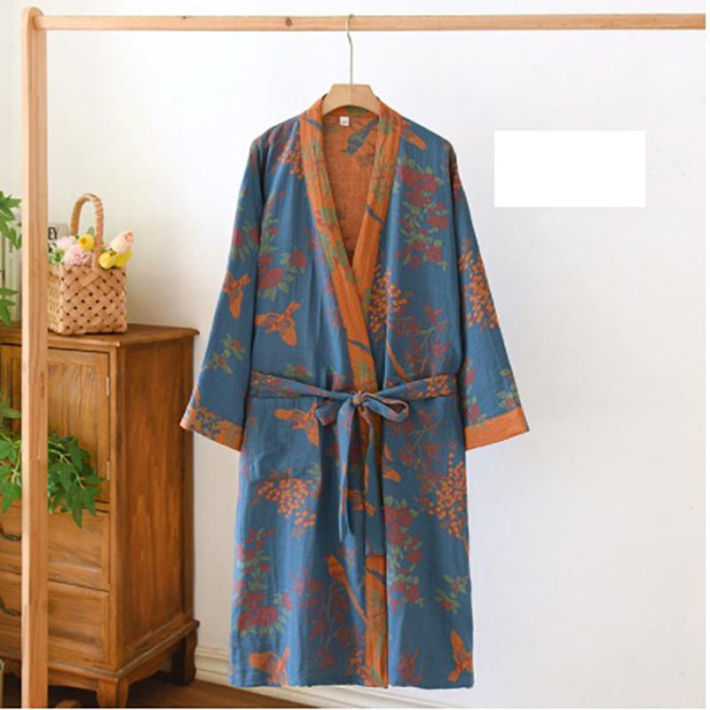 Women Sleeve Spring Autumn Bathrobe Printed Morning Robes Loose Home Wear Sleep Dressing Gowns