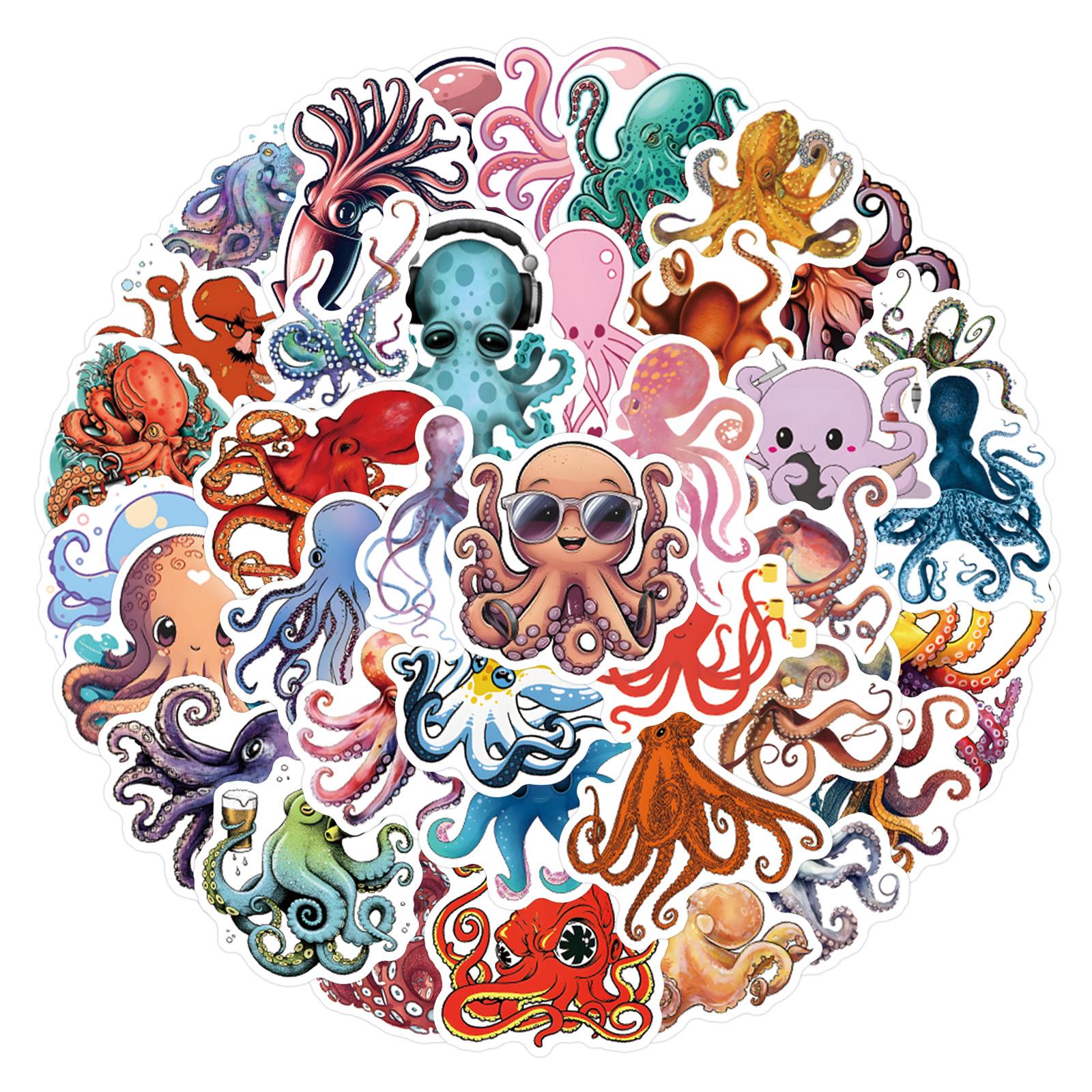 

55 New Octopus Marine Life Cartoon Graffiti Stickers Decorative Scooter Suitcase Stickers
