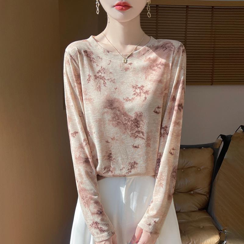 

Топ из бархата с круглым вырезом, из лиоцелла Tencel, с принтом бабочек и цветов M