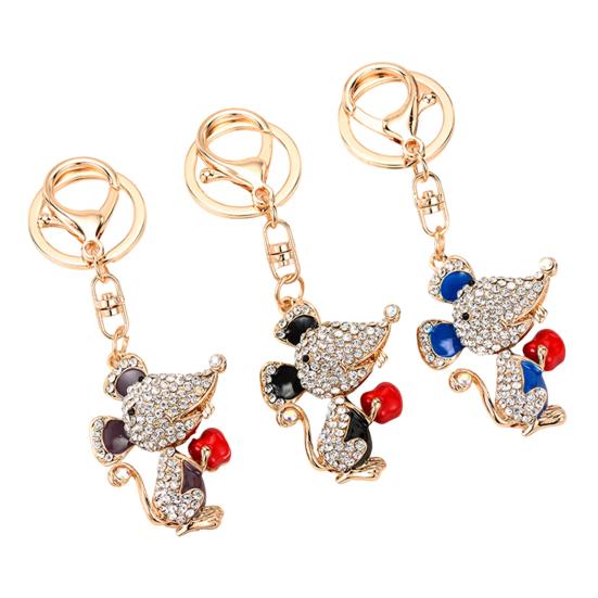Cute Mouse Keychain Sparkling Rhinestone Mouse Keychain Colorful Enamel Rat Charm with Key Ring Gift for Men Women