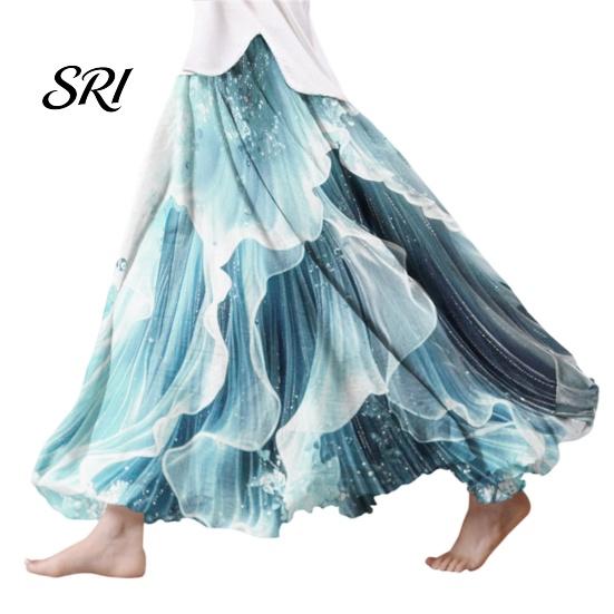 Long Skirt Maxi High Waisted 3D Floral Print Large Hem Lightweight Bohemia Style Summer Slimming Work Leisure Daily Wear Boho