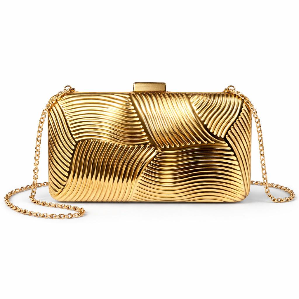 

New iron box shape dinner bag chain hand grab bag fashion personality celebrity золотой