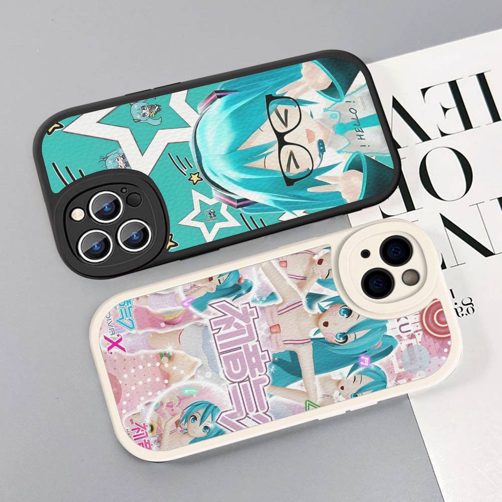 Kawaii H-Hatsune Miku Phone Case For IPhone 16 15 14 13 12 11 Pro Max Plus Leather Soft Cover