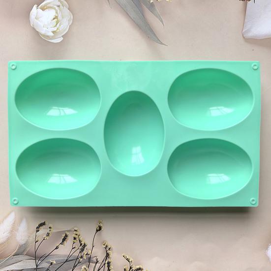 Easter Egg Silicone Mold 5 Cavity Egg Shape Easter Baking Mold Non-Stick Chocolate Mold Freezer Safe Mold for Jelly Ice Cream Candy Dessert