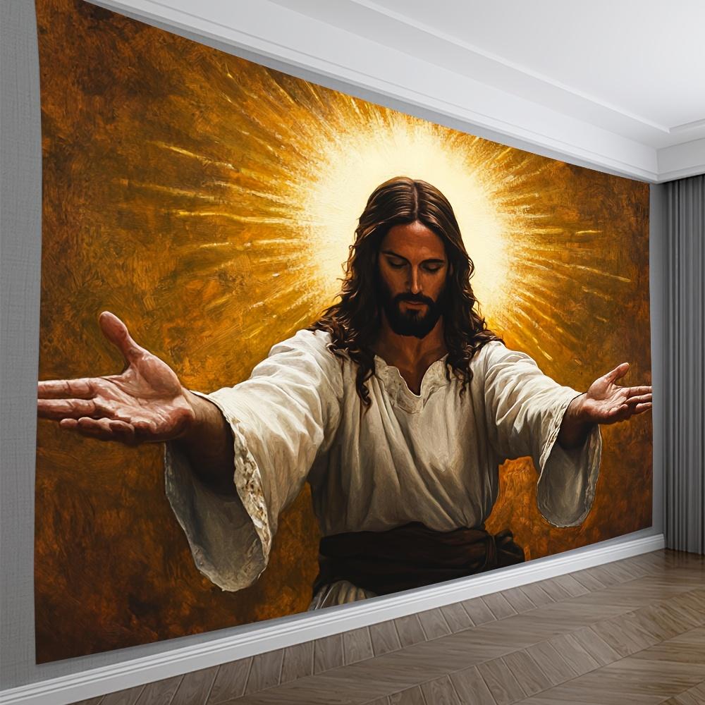 Golden Glow Jesus Blessing Tapestry Single Sided 2D Print Serene Durable Wall Art Home Faith Inspired Vibe Decor Christian Gift