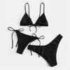 Women Sexy Three Piece Bikini Set Solid Color Swimwear