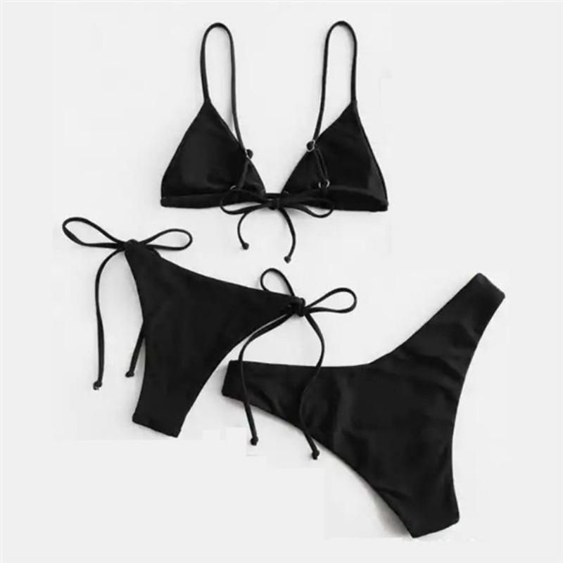 Women Sexy Three Piece Bikini Set Solid Color Swimwear