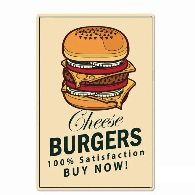 Delicious Hamburger Food Signs Metal Plaques Barbecue Kitchen Restaurant Shop Tin Sign Decorative Posters Retro Iron Painting