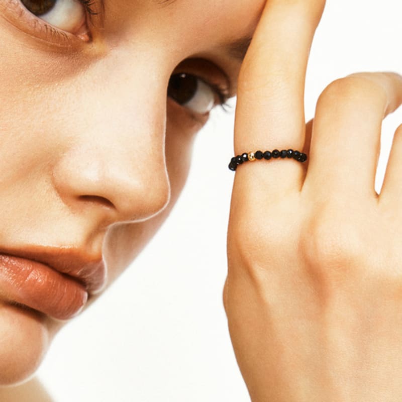 LUNNE 14k Black Spinel Gold Ball Ring (14k Gold) #LFR05