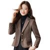Women's Khaki Striped Wool-Blend Blazer - Slim Fit, Autumn/Winter 2025