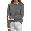 2025 Autumn/Winter Women's Solid Color Pullover Sweater - European & American Fashion, Playful Lace Patchwork, Long Sleeve, Thick Top.