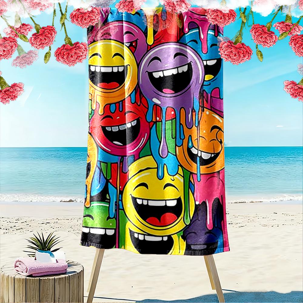 Buntes Tropfendes Smiley-Gesichter Design Strandtuch schnelltrocknend für Reisen Outdoor-Sportarten Joggen Strand und Schwimmen