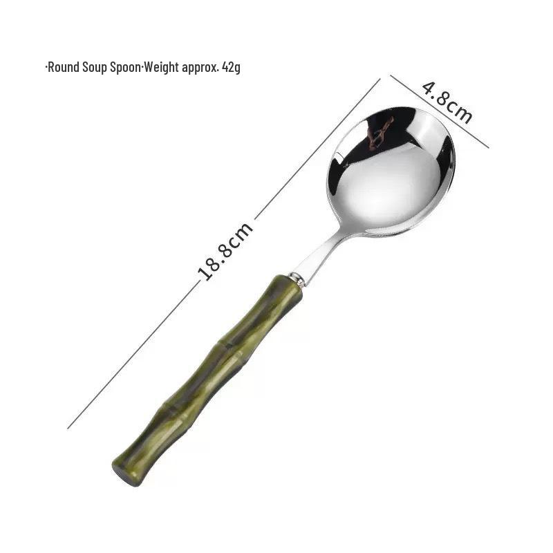 304 Stainless Steel Gold Cutlery Set with Violet Acrylic Bamboo Joint Handles: Includes Knife, Fork, and Spoon for Hotel Light Luxury Use.