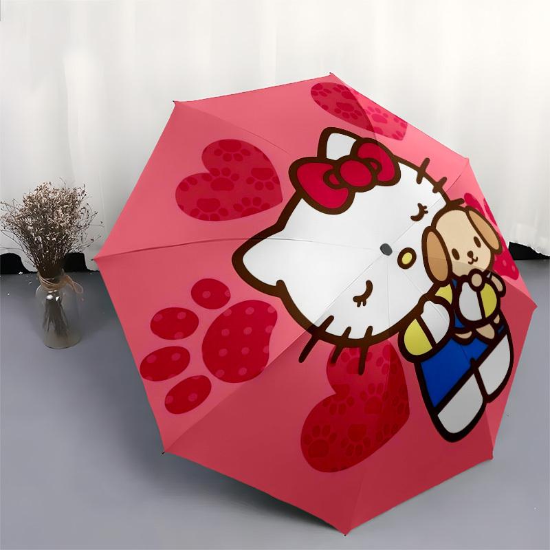 1pc Hello Kitty with Puppy and Hearts Umbrella with Plastic Handle,Suitable for All Seasons Home Travel Outdoor UmbrellaSanlio418