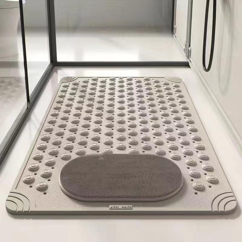 Non-Slip Shower Mat for Elderly Anti Fall Safety Bath Mat with Foot Scrubber, Suction Cups Drain Holes Bathroom Floor Mat