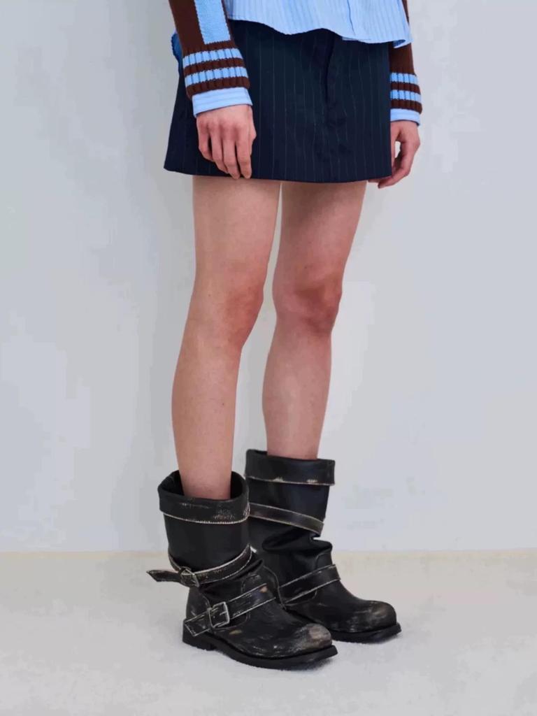 In Stock: Women's Two-Way Wear Heavy-Duty Distressed Knight Boots with Belt Buckle - Retro Style Outdoor Boots