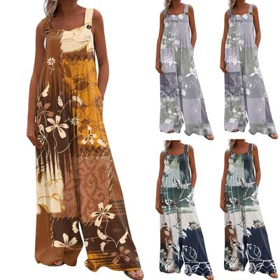 Damenmode, lässig, locker, mit Taschen, ärmellos, bedruckter Overall