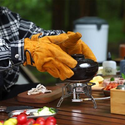 Heat-Resistant Leather Welding & BBQ Gloves: Thick Cowhide, Flame Retardant, Wear-Resistant, Protective Sleeve for Outdoor and Camping.