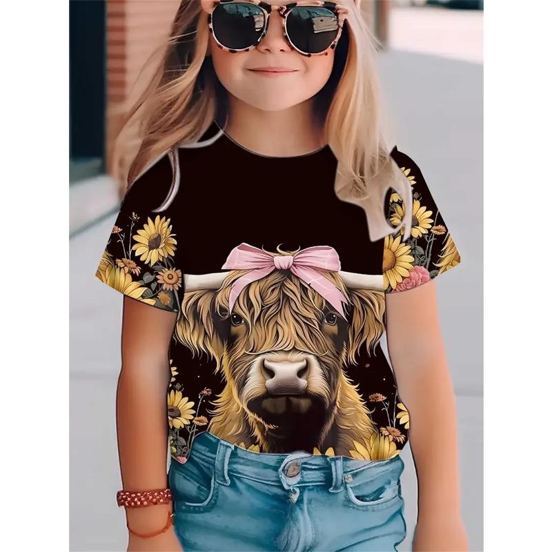 

2025 Футболки для девочек с изображением животных, повседневная детская одежда, топы, футболки, модные детские футболки, футболка с принтом бабочек для девочек и малышей в формате 3D 160CM