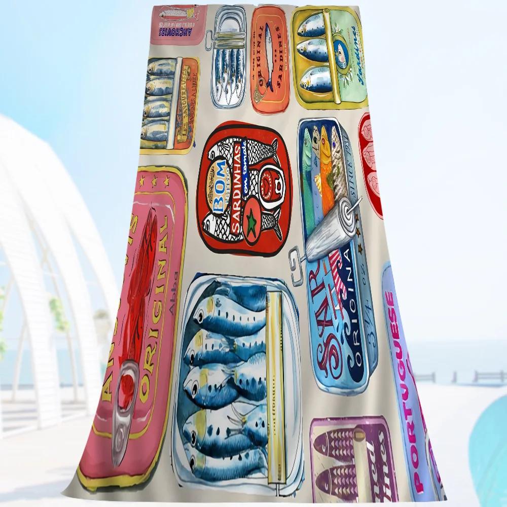 Buntes Ozeantier Mikrofaser Strandtuch Schnelltrocknend Sardine Hummer Fisch Design Sand Pool Handtuch für Yoga