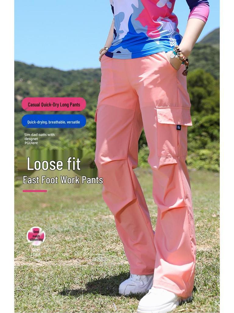 Damen Leichte Schnelltrocknende Cargohose: Atmungsaktive, Mehrfach-Taschen, Bündchen-Outdoor-Sporthose