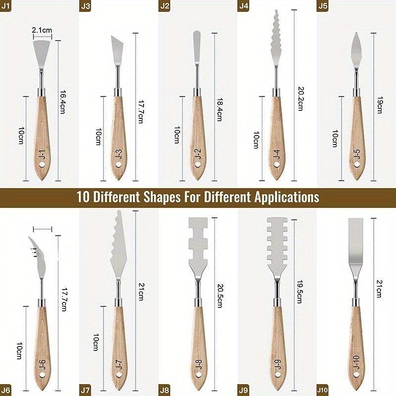 10Pcs/Set Painting Knives with Wood Grip Handle Stainless Steel Palette Knife Set Oil Painting Metal Knives Color Mixing Scraper