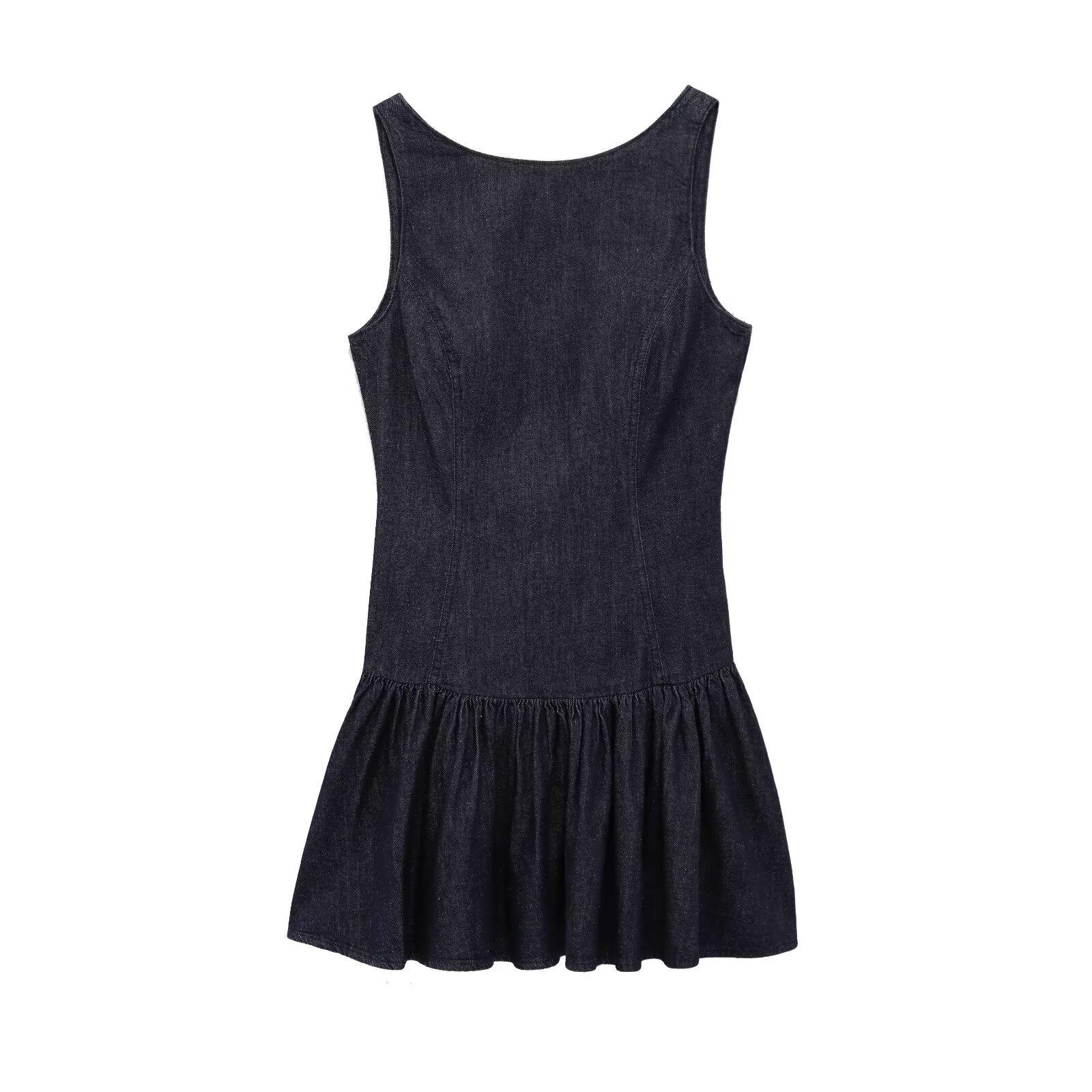 

2025 Fashion Sleeveless Slim Fit Denim-Style Solid Color Women s Dress L