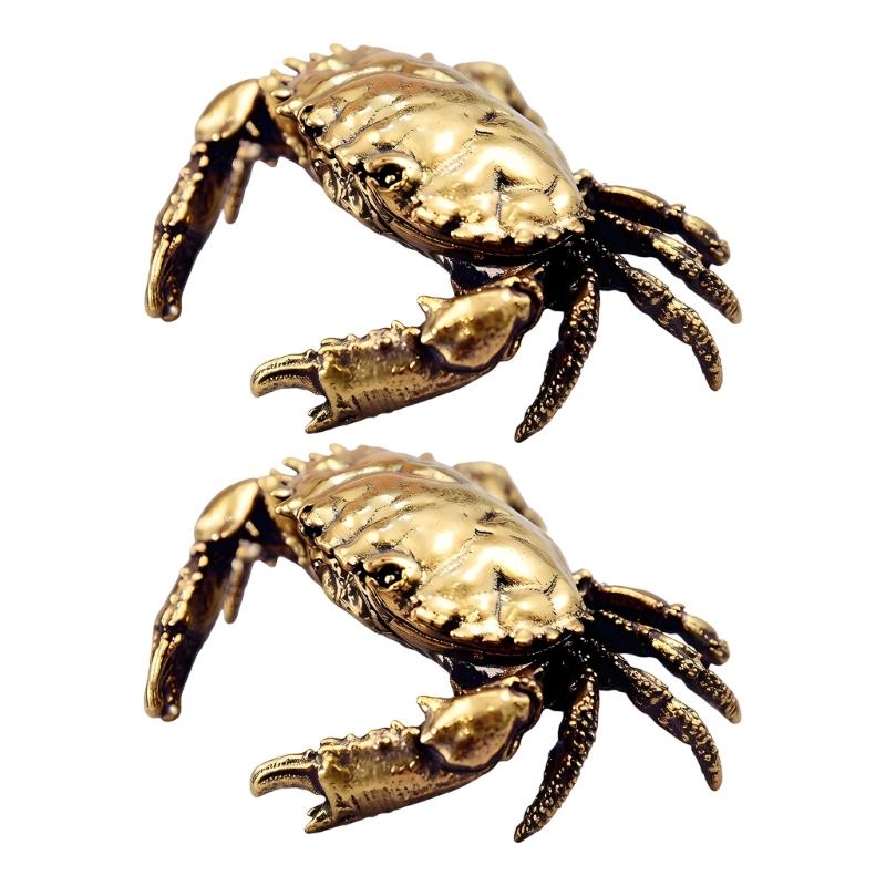 Handcrafted Brasses Crabs Figurine With Openable Shell Miniature Trinket Box For Desktop Display And Tea Table Decors