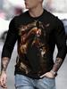Men's T-Shirt Running Horse Graphic 3D Print Fashion Long Sleeve Crew Neck Unisex Tee Shirt Casual Summer Personality Men's Top