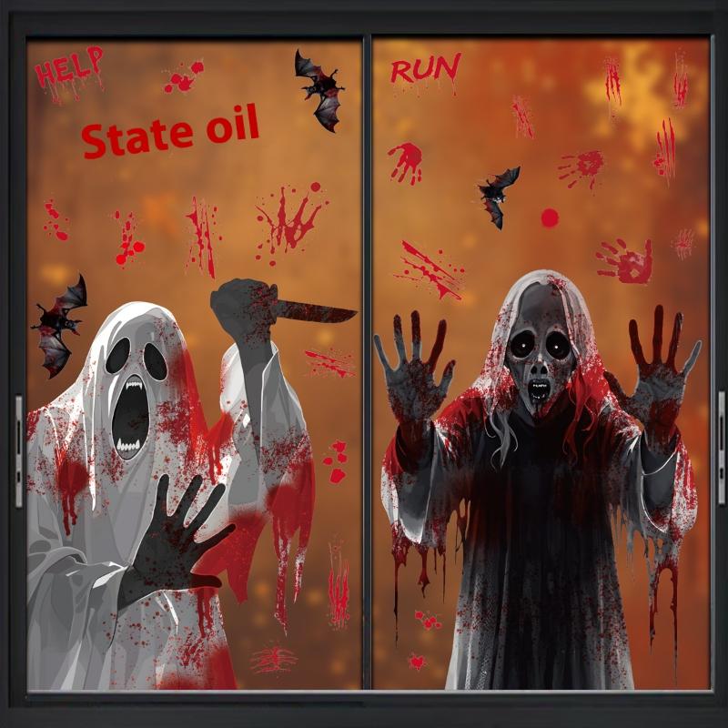 2025 Halloween Static Cling Stickers Scary Ghost Woman Bloody Handprint Window Decals For Spooky Party Home Decor