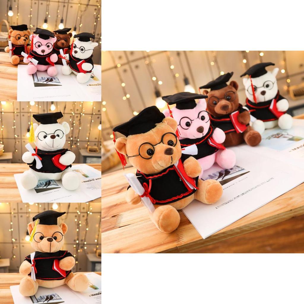Cute Teddy Bear Plush Toy With Doctor Cap Graduation Doll Gift